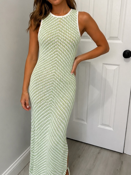 House of Harlow 1960 Dresses & Skirts - House of Harlow Green White Knit Sleeveless Maxi Dress